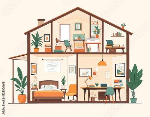 Cozy Home Office and Bedroom with Plants