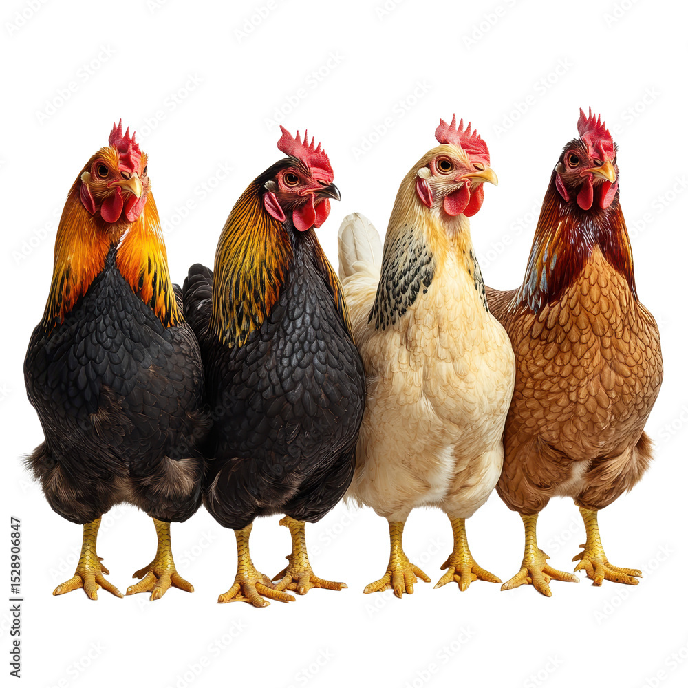 Fototapeta premium Group of chickens isolated on transparent background.
