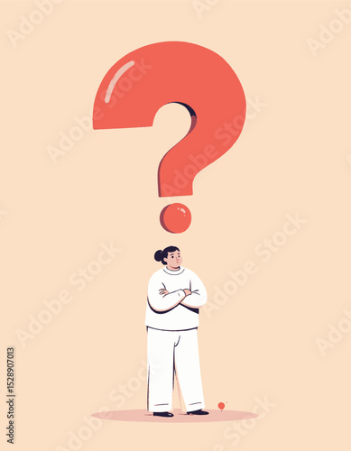 Curious Person Under Giant Question Mark
