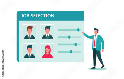 Flat Illustration Streamlining Job Selection Process - A Visual Guide to Candidate Evaluation and Hiring Decisions