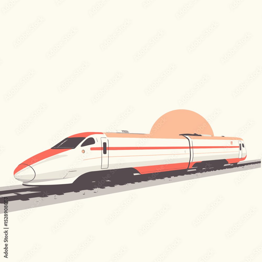 Fototapeta premium Modern Bullet Train Speeding Through Desert Sunset