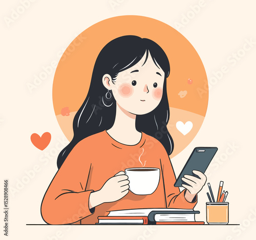 Relaxed Woman Enjoying Coffee and Phone
