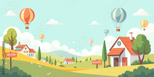 Welcome to Serene Countryside with Hot Air Balloons