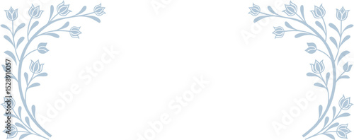 Corner Floral Branch Frame – Soft Blue Decorative Leaf and Bud Border Design for Wedding Invitations, Greeting Cards, Stationery, Scrapbooks, Certificates, or Botanical Graphic Projects