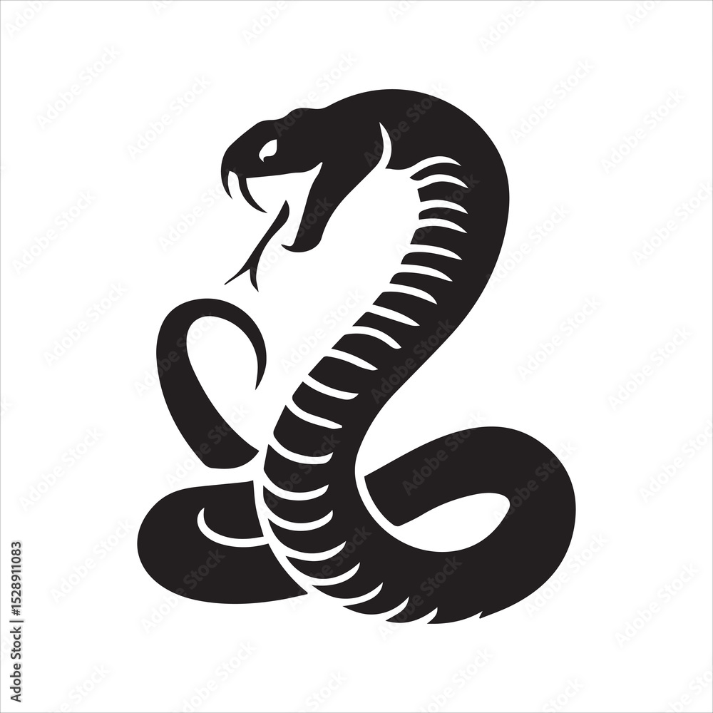Fototapeta premium Coiled Cobra Snake Silhouette Icon – S-Shaped Venomous Serpent Vector Design