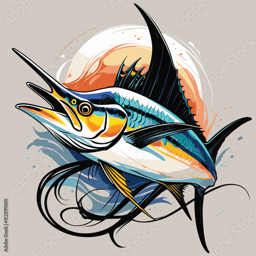 colored vector illustration of marlin fish