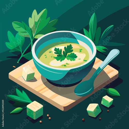 Fresh. vibrant soup in a bowl.