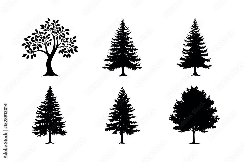 Obraz premium Collection of six black silhouette trees
