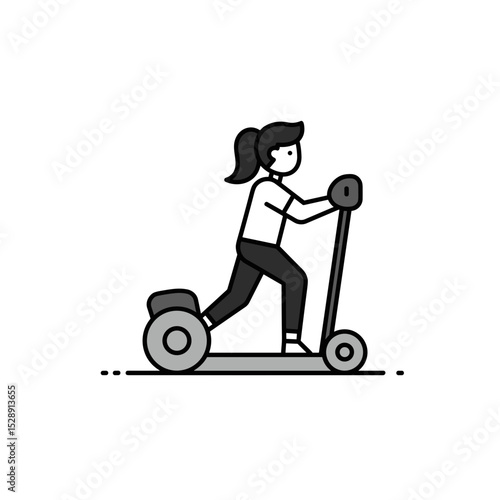 Young woman riding a scooter in a minimalist style  