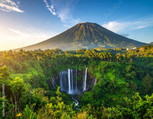 Semeru mountain with Tumpak Sewu waterfall