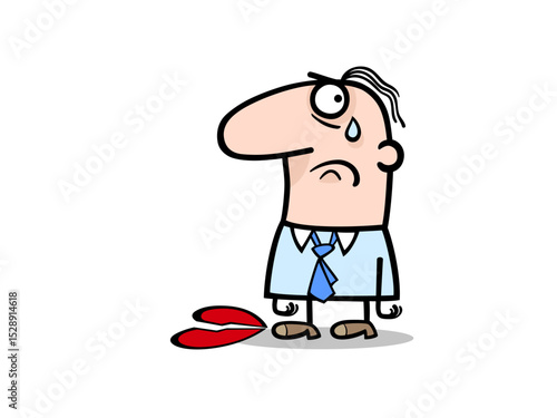 Illustration of cartoon illustration of a sad man with broken heart isolated on white background