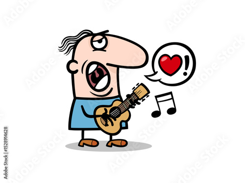 Illustration of cartoon illustration of a man singing a love song isolated on white background