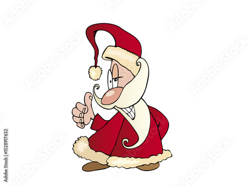 Illustration of cartoon santa claus giving thumbs up isolated on white background