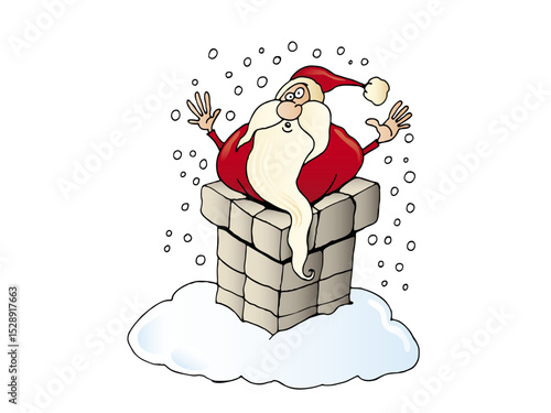 Illustration of cartoon illustration of santa claus stuck in chimney isolated on white background