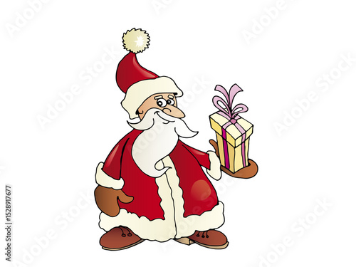 Illustration of santa claus holding a gift isolated on white background for christmas time