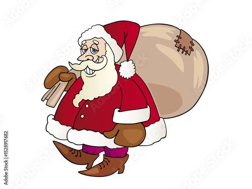 Illustration of santa claus carrying a sack isolated on white background for christmas time