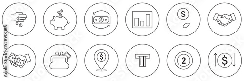 E-commerce and Payment Vector Graphics . money icon set. containing cash, saving, wallet, transfer, withdraw icons.  