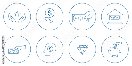 E-commerce and Payment Vector Graphics . money icon set. containing cash, saving, wallet, transfer, withdraw icons.  