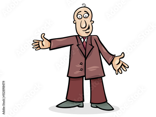 Illustration of cartoon illustration of a bald man in a suit isolated on white background