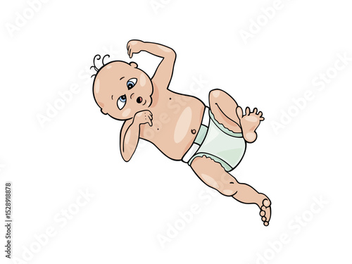 Illustration of cute baby lying on back isolated on white background