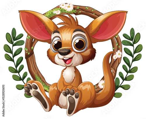 Cute Cartoon Animal in Nature Circle