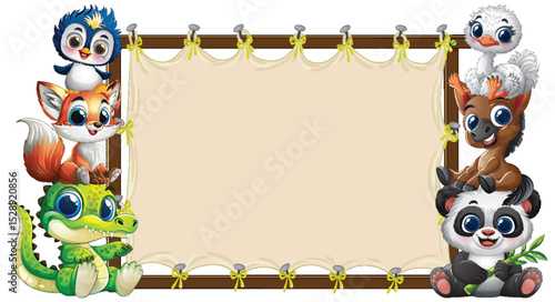 Cute Animals Around a Blank Canvas