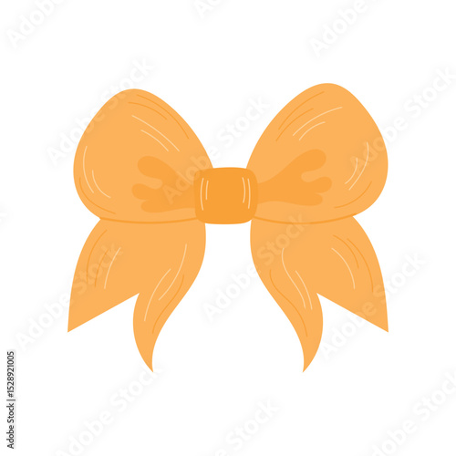 One vector element is a yellow bow.Various hand-painted gift decorations on a white background. Silhouette of a satin gift bow