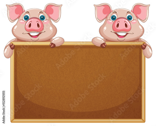 Cheerful Pigs Holding a Blank Sign