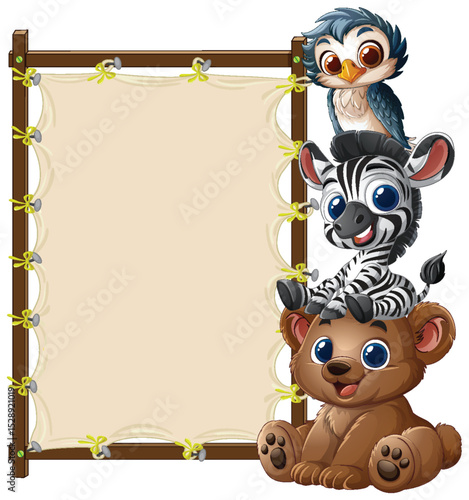 Cute Animal Friends with Blank Sign
