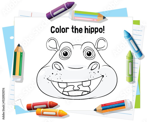 Colorful Hippo Doodle for Kids