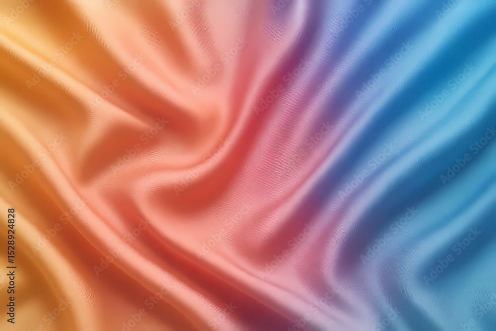 Fototapeta premium Colorful, flowing silk - like gradient pattern with orange, pink, and blue hues, creating an elegant, artistic visual for design projects needing a touch of luxury.