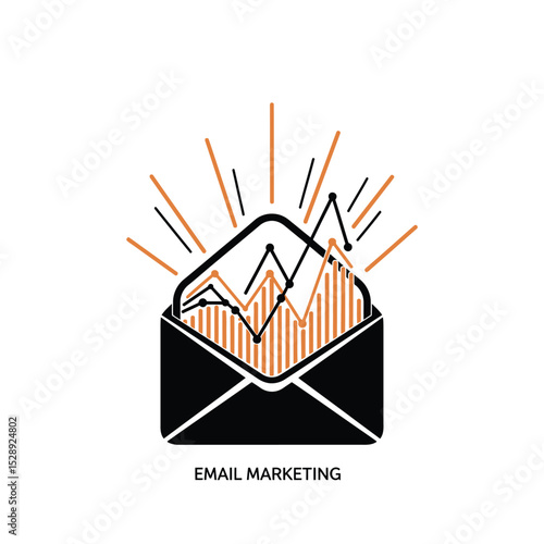 Email marketing success growth chart in envelope icon
