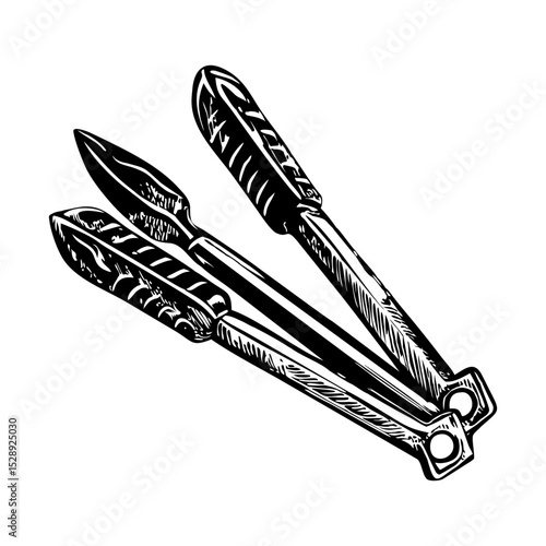 A vintage style illustration showing iron tongs