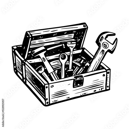 A vintage style illustration depicting a tool box