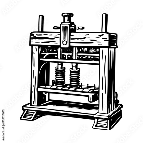 A vintage style illustration depicting a veneer press 