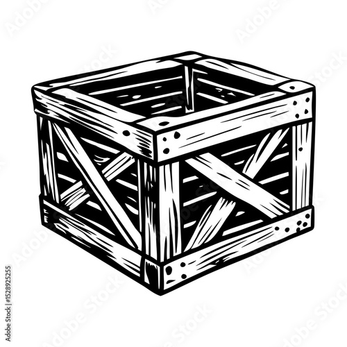 A vintage style illustration depicting a wooden crate