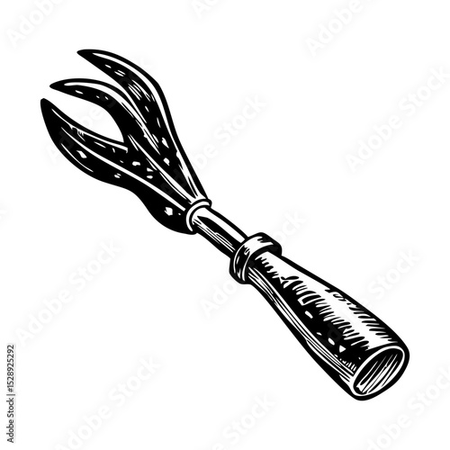 A vintage style illustration depicting a hand weeder