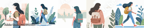 vector character woman carrying bag