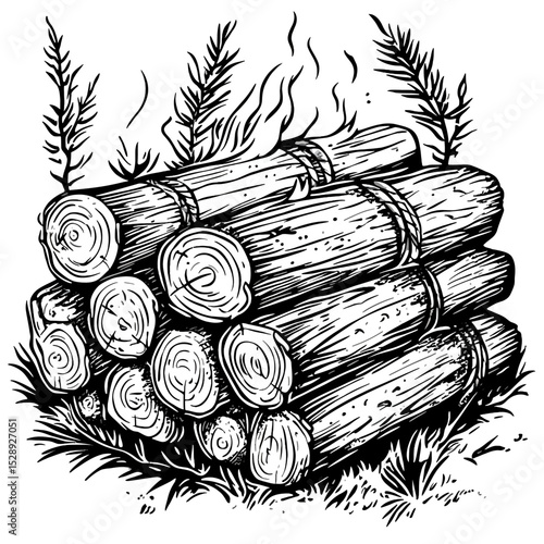 Wood charcoal on white background 