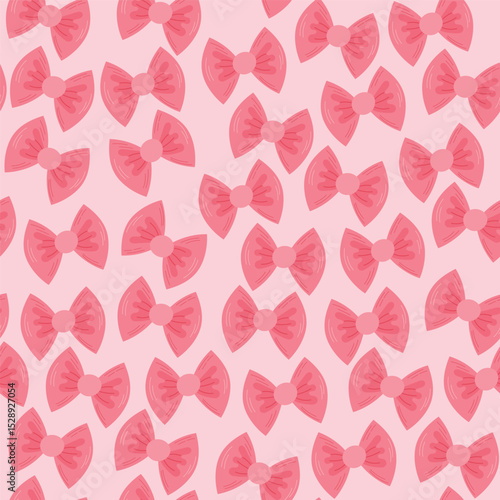 Seamless pattern of pink bows. Gift ribbons on checkered background. Coquette core cute trendy design. Design for wrapping paper, packaging, fabric, textile, home decor, gifts
