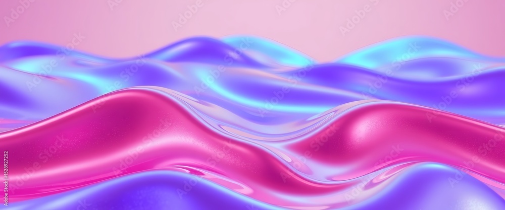Abstract 3D Plastic Waves Background with Purple and Blue Textures and Shiny Light Reflections