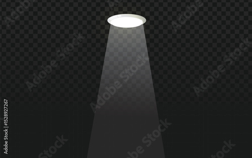 single, bright spotlight illuminating a concentrated beam of light downwards, set against a transparent checkered background.