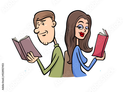A Man and a Woman Reading Books Back to Back