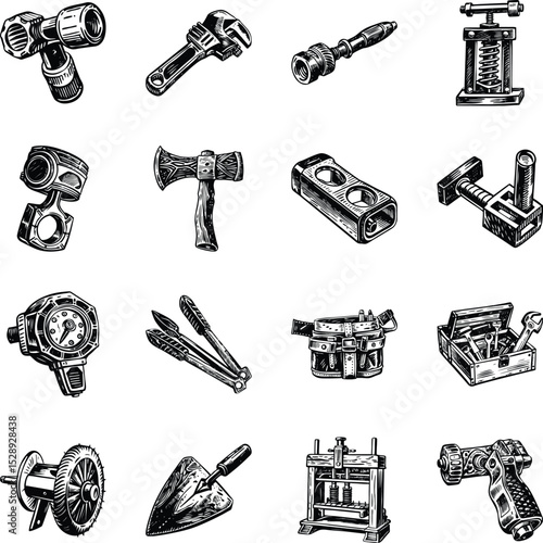 Pack of Hand Tools Vintage Style Illustrations 