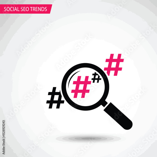 Magnifying glass with hashtags social media search icon