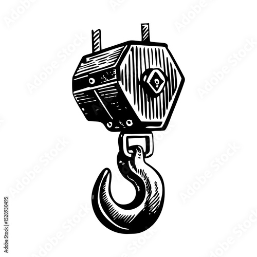 A vintage style illustration showing crane hook