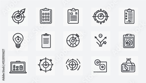 Business Strategy and Planning Icon Set – Target, Chart, Idea, Plan