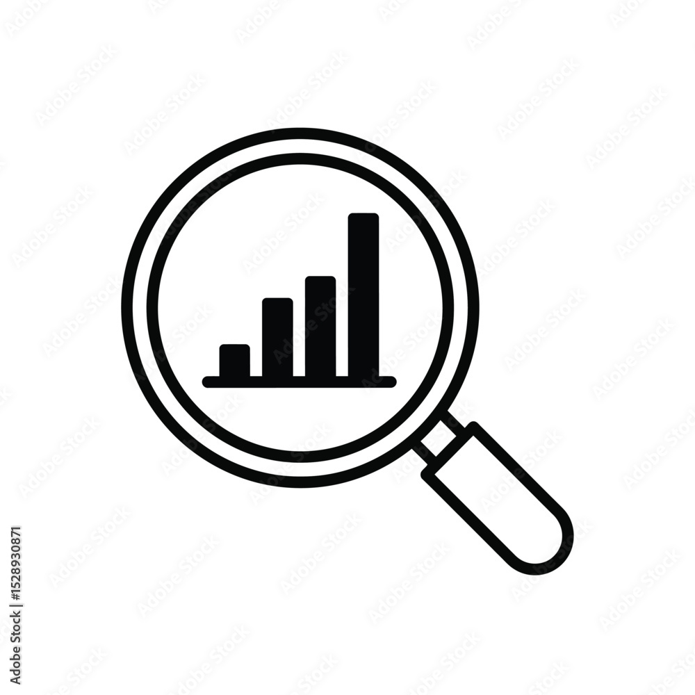 Magnifying glass analyzing bar graph showing growth Magnifying glass analyzing bar graph showing growth