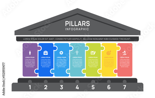 five pillars framework Infographic diagram chart template for business presentation vector illustration.