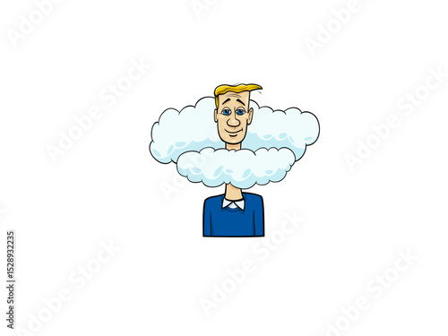 Man with a cloud around his head representing thoughts and ideas floating